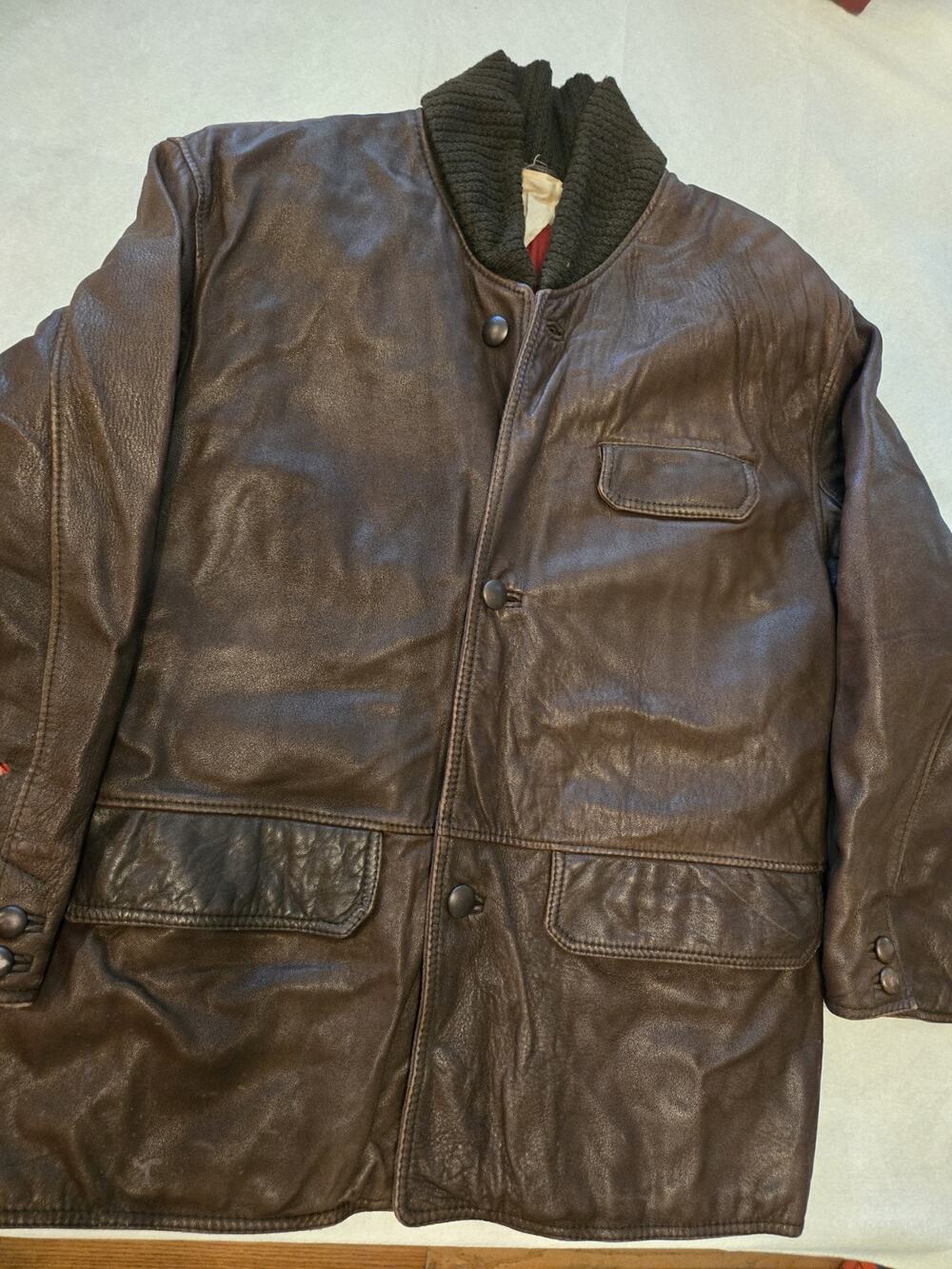 Vintage Hugo Boss Brown Leather Bomber Jacket XL